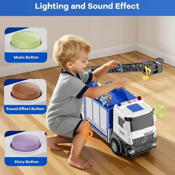 3-In-1 Large Fire Truck Toy with Garage & 6 Cars, Water Pump, Extendable Ladder, - Picture 5 of 7